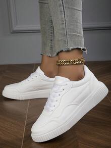 女款低筒白色時尚透氣滑板鞋,軟底輕量化滑板鞋,適用於多種情境與旅行,舒適輕便 - 白色 - 查看 2