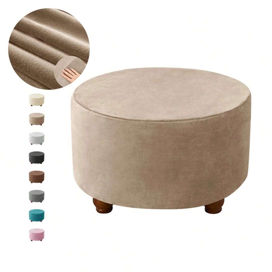 1 Miếng Màu thuần Siêu Mềm Vải nhung Tròn Bao ghế Đàn hồi Chỗ để chân Che phủ Bao gồm tất cả Ghế đẩu Cái ghế Chỗ ngồi Slipcover Phòng khách Phòng ngủ - Màu Khaki - Xem 1