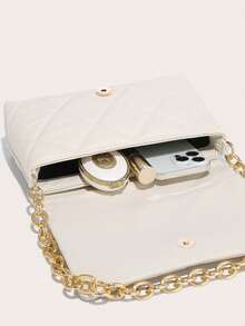 Bolso De Hombro Con Cadena De Remache De Mezclilla Y Costura De Correa - Beis - Ver 7