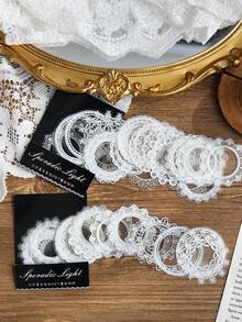 30 个/包白色圆形蕾丝贴纸 - 宠物防水，不对称图案，非常适合手机和电脑的装饰或基础材料 - 白色 - 查看 3