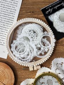 30 个/包白色圆形蕾丝贴纸 - 宠物防水，不对称图案，非常适合手机和电脑的装饰或基础材料 - 白色 - 查看 5