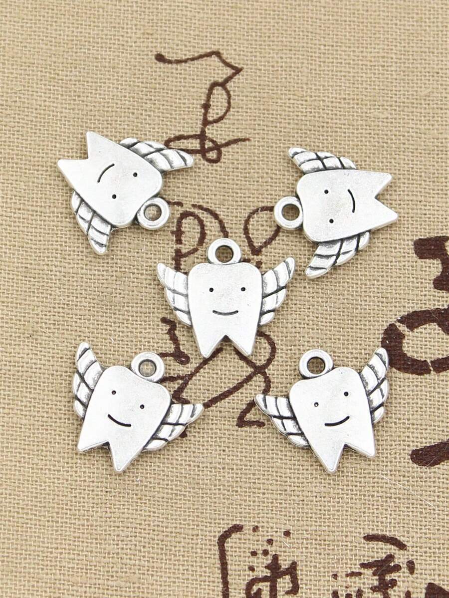 hroryn 12入組古銀色齒仙牙齒吊墜,diy手工藝品製作,珠寶鑲嵌材料 - 復古銀色 - 查看 1