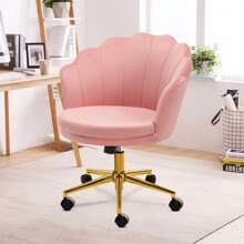 Furnistyle Pink Living Room Chairs in Velvet Fabric, Adjustable Swivel Beauty Vanity Chair for Makeup Room, Decorative Home Office Task Chair in Seashell Back Design with 360° Swivel Wheels, Modern Upholstered Accent Chair with Stable Star Base, Tufted Velvet Barrel Chair Armchair for Bedroom, Dressing Room