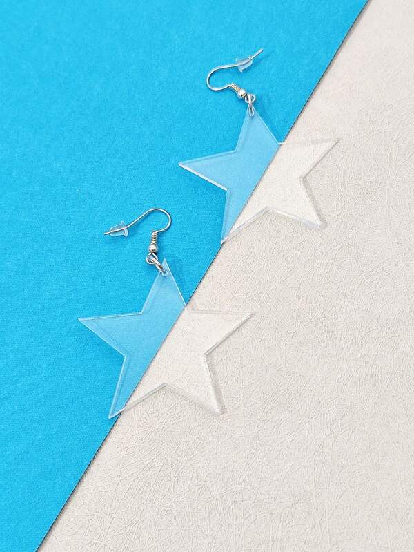 1pair Interesting And Lovely Acrylic Transparent Five Pointed Star Earrings For Women, Suitable For Art Festival, Performance And Daily Wear