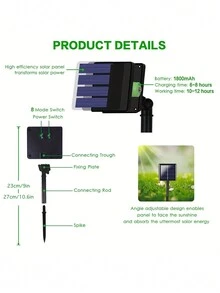 1 件 110 英尺 300led 太阳能供电仙女灯铜线灯串防水，是花园、树木、露台、圣诞节和派对的理想装饰，适用于小路、庭院、露台的户外花园照明