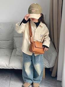 Pu Fabric Plain Color Mini Children's Handbag Crossbody Bag - Brown - View 1