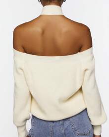 Crisscross Off-the-Shoulder Sweater - White - View 2