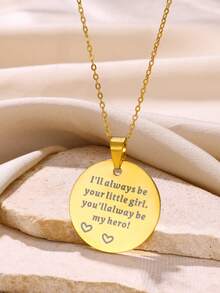 1條時尚黃金不銹鋼字母圓形吊墜項鍊,是給女孩的很棒的父親節禮物