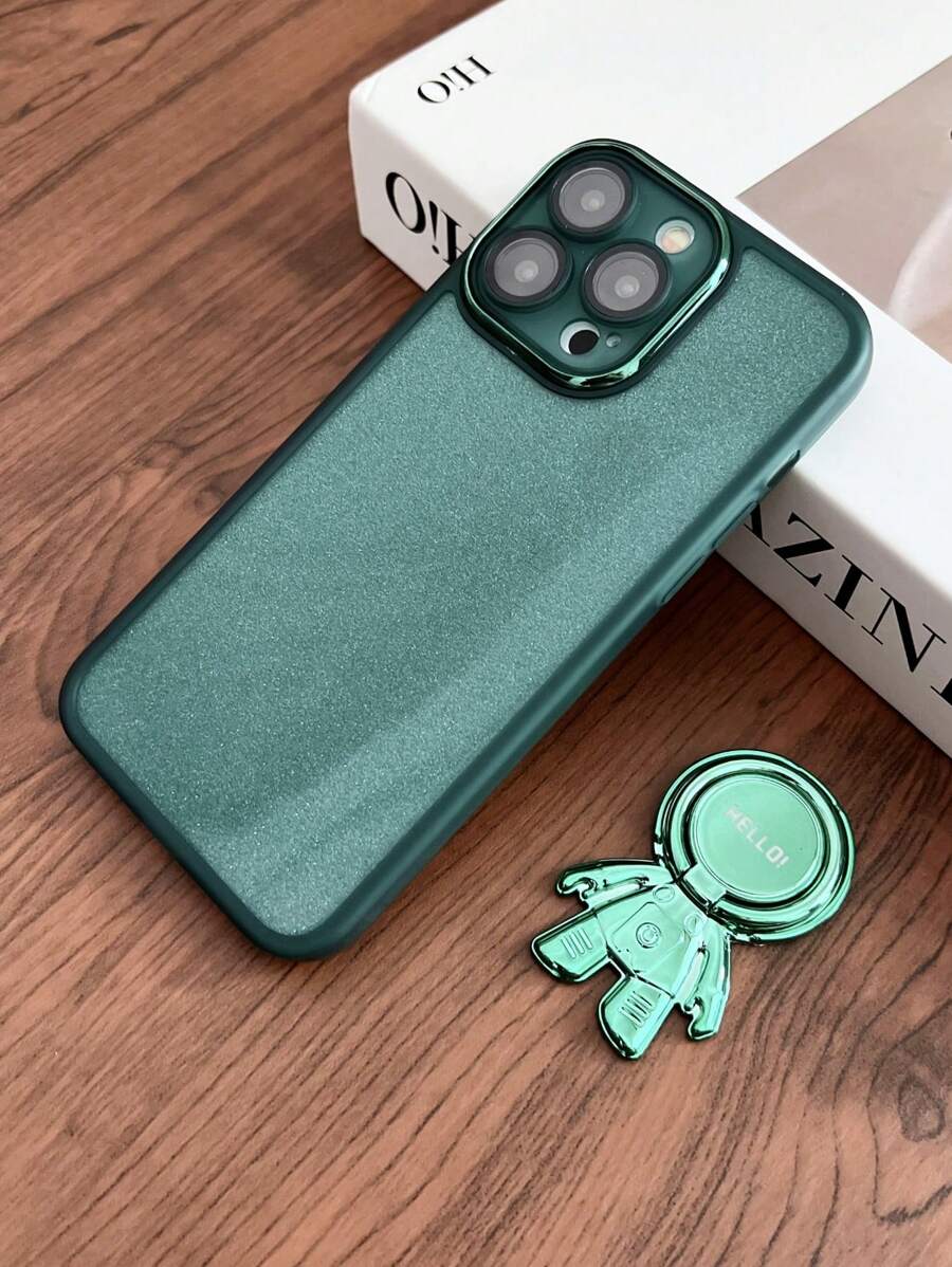 1pc Astronaut Design Phone Case With Stand & Colored Mirror, Anti-Fingerprint & Anti-Drop, Compatible With IPhone, Samsung, Xiaomi, Oppo, Vivo, Etc. - Dark Green - View 1