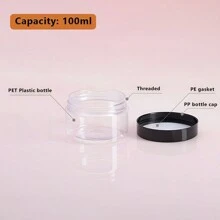 2pcs PET Minimalist  Plastic Pot Jars Round Clear Leak Proof Plastic Cosmetic Container Jars With Black Lids,Portable Leakproof  Cream Container Lotion Bottle For Makeup For Powder Liquid Foundation Nail Remover Makeup Remover For Bathroom Travel  For Outdoor - White - View 2