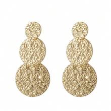 1pair Fashionable Metallic Textured Triple Round Disc Dangle Earrings Suitable For Women's Daily Wear - As Shown - View 5
