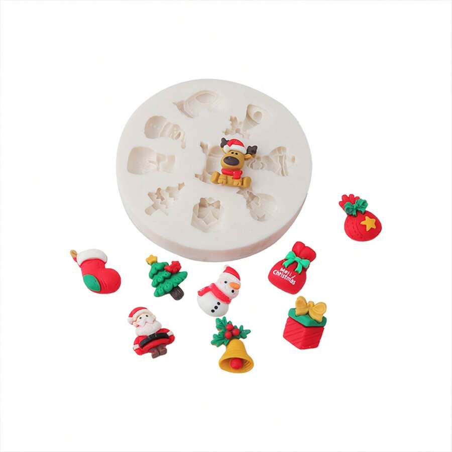 圣诞装饰套件包括：圣诞老人、圣诞树、手杖、手套模具、铃铛和驯鹿 DIY 环氧树脂模具