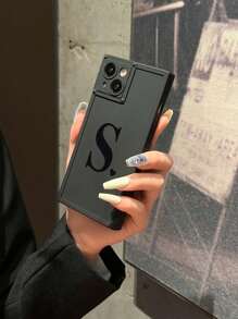 1入方形S字母印花手機殼，適用於蘋果手機 - 黑色 - 查看 3