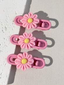 3 Piezas De Sujetadores De Cabello Con Flores Rosadas - Rosa - Ver 1