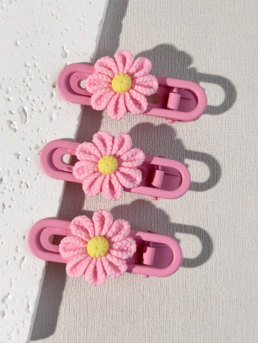 3 Piezas De Sujetadores De Cabello Con Flores Rosadas - Rosa - Ver 1