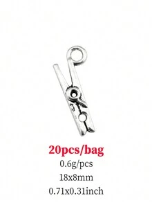 20入裝18x8mm(0.71x0.31英寸)仿古銀色洗衣夾吊墜,適用於手工珠寶製作