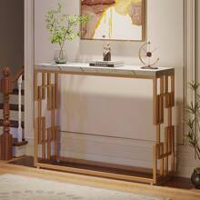 Tribesigns Gold Console Table, Modern 42.5" Sofa Tables Entryway Hallway Foyer Table, White Faux Marble Tabletop Sofa Table Behind Couch With Gold Metal Legs For Living Room, Easy Assembly - White - View 6