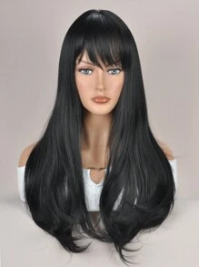 kanuosi Cabello Rizado Ondulado Largo Negro De 65 Cm Con Flequillo - Negro - Ver 1