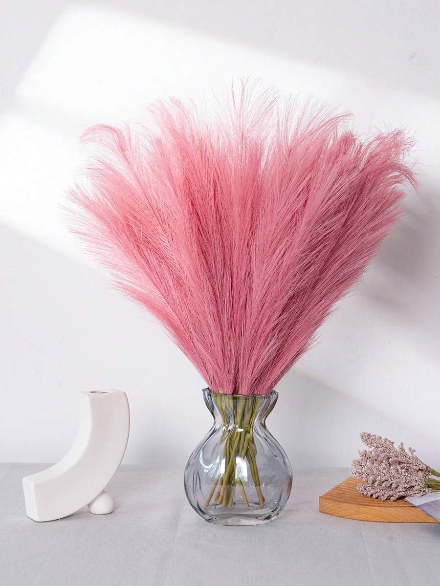 1入組55cm*5叉模擬聚酯植物普維蘆草芒草,適用於簡約風格家居花瓶插花佈置、婚禮派對裝飾填充物 - 粉色 - 查看 1