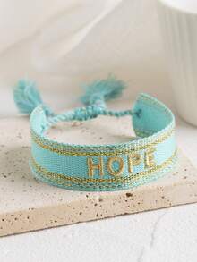 1 Pieza Pulsera Trenzada Hecha A Mano Para Hombre Con Bordado Verde Y Letras Hope - Multicolor - Ver 1
