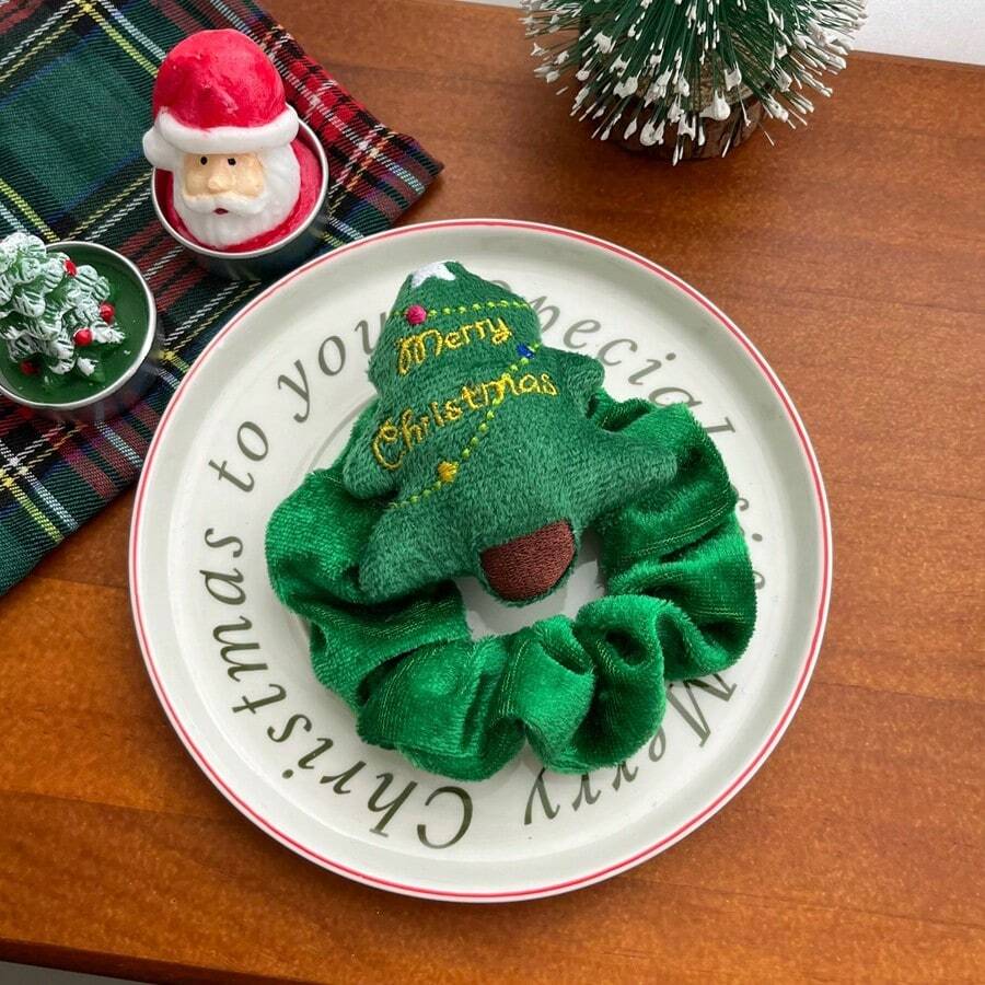 1入組聖誕樹卡通絨布和絲絨布發帶,附帶聖誕老人和馴鹿裝飾