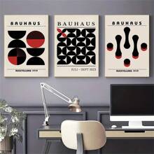 3入組無框包浩斯展覽海報,中世紀現代幾何牆藝術,流行文化油畫,適用於客廳,臥室家居裝飾 - 彩色 - 查看 2