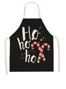1件聖誕口號亞麻圍裙 - 黑與白 - 查看 1