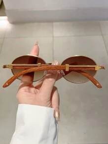 最新款复古椭圆形镜框时尚眼镜，木纹镜腿，优雅太阳镜，沙滩配饰，女士沙滩眼镜，夏季海滩度假、户外旅行必备，复古椭圆形镜框，适合外出穿搭、返校季。 - 鏽棕色 - 查看 2