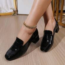 2023 New Arrival Fashionable Square Toe Comfortable Chunky High Heel Leather Shoes For Women, All Season