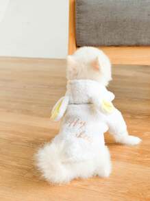 1pc Pet Transforming Sheep Costume With Plush, Outdoor Clothes For Small Dogs - White - View 1