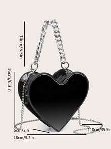 Sparkling Diamond Decor Chain Strap Heart Shaped Handbag - Black - View 6