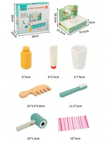 兒童木製遊戲房,咖啡機組,梳妝台水槽,甜點架,女孩廚房玩具角色扮演遊戲,3-4-5-6歲生日禮物,聖誕禮物,新年禮物 - 杏色 - 查看 5