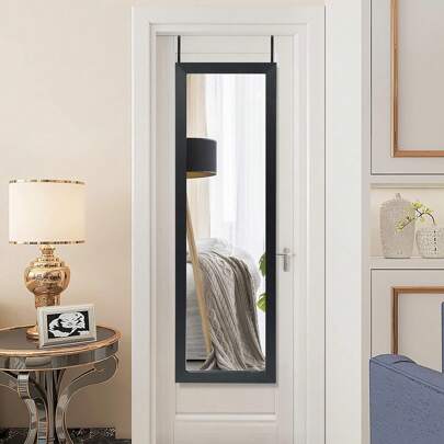Door Mirror With Height-Adjustable Hanging Hooks, Wall Mirror With MDF Frame, 120x37cm Hanging Mirror, Full-Length Mirror For Bedroom, Living Room, Bathroom (MDF)
