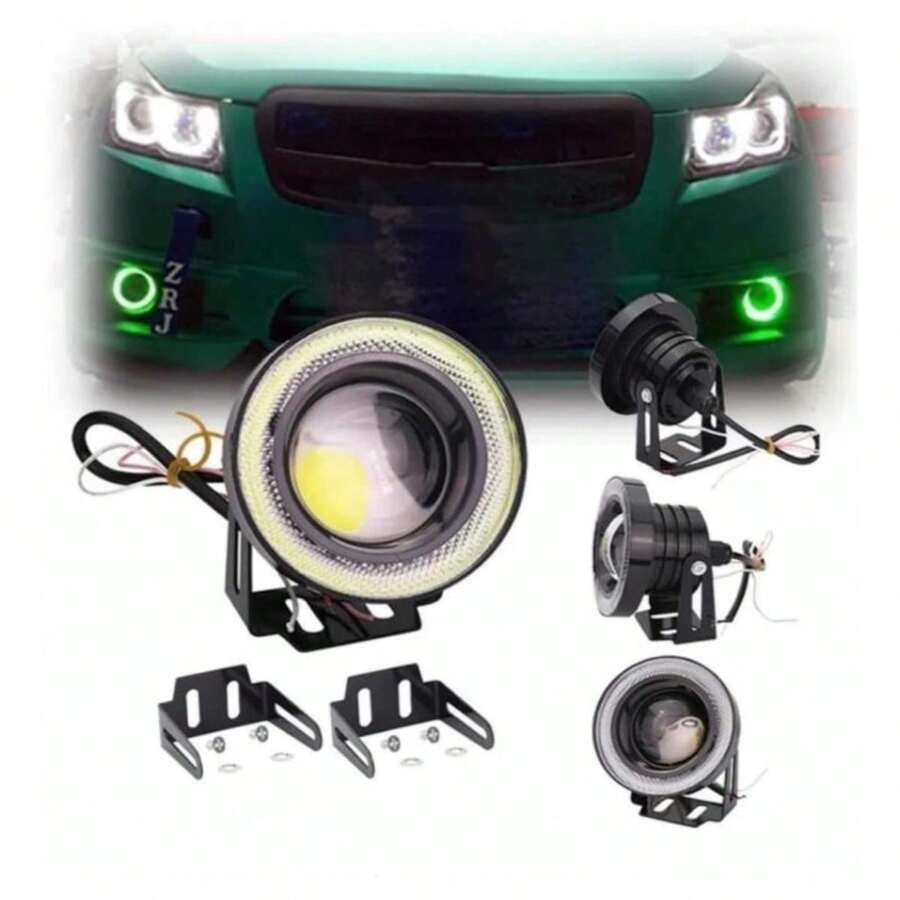 2 Led Angel Eye Fog Headlights 3/3.5 Inch Universal Auto - Green - View 1