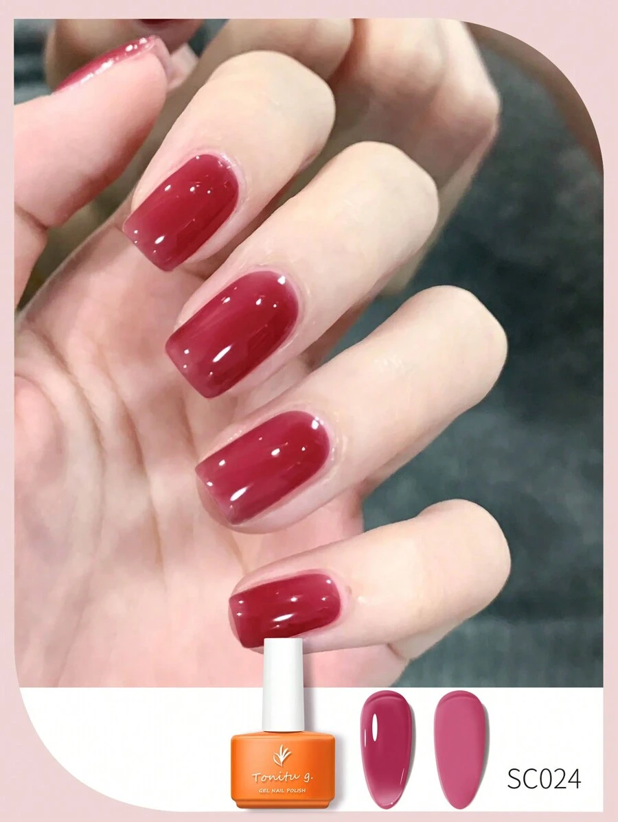 Tonitu g. 7ml紅色半永久性凝膠指甲油,法式,果凍凝膠指甲油,透明凝膠指甲藝術,紫外線/led浸泡可在沙龍美甲和指甲藝術diy時使用,適用於女性禮物,新年聖誕指甲裝扮y2k - 玫紅色 - 查看 1