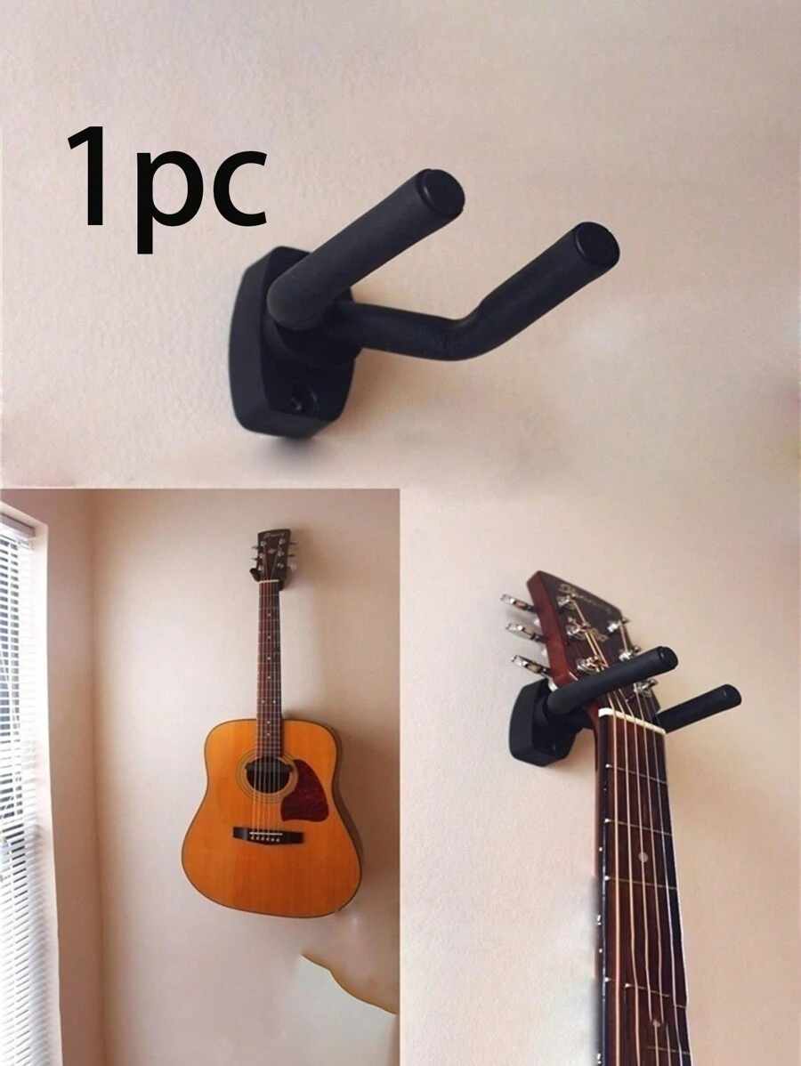 1 pieza Montaje de pared para guitarra con estilo - Muestra de forma segura tu instrumento, soporte de gancho para guitarra, tabla de surcos de pared, gancho colgador de guitarra eléctrica, accesorios para guitarra, ganchos cortos, ganchos de pared para ukelele - Negro - Ver 1