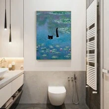 1幅可爱猫咪帆布印刷海报，黑猫帆布墙画，适用于客厅、卧室、浴室、办公室、走廊、厨房墙面装饰（无框/有框） - 彩色 - 查看 3