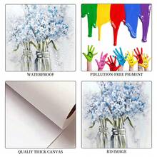 1入組12x16英寸畫框油畫,藍花在白色透明花瓶中,藍色花束抽象海報,適用於裝飾女孩房間、臥室、浴室、客廳