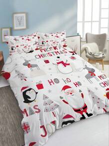 3-Piece Christmas-Themed Duvet Cover Set - Checkered Elk Snowflake Print, Soft & Breathable, Perfect for Bedroom, Guest Room & Dorm, (1*Duvet Cover + 2*Pillowcase, Without Core)