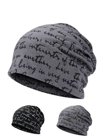 1pc Men's Thin Windproof Headgear With Printed Letter, Suitable For Daily Use