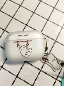 线条艺术猫与鱼装饰耳机盒适用于 Apple 1/2、新款 3rd Gen、Pro - 透明白色和黑色耳机套（女款） - 白色 - 查看 5