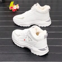 女式冬季運動鞋,厚底白色運動鞋,雪地靴,戶外跑步鞋,保暖內裡 - 灰色 - 查看 3