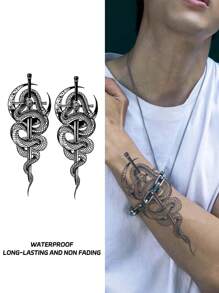 1pc Snake King Sword Temporary Tattoo Sticker, Waterproof Non-reflective Arm Tattoo For Men - Black - View 1