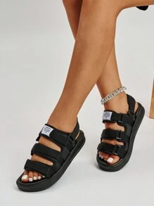 Fashion Women's Adjustable Three Belt Sports Sandals Summer Outdoor Breathable Casual Beach Slippers - 黑色 - 查看 3
