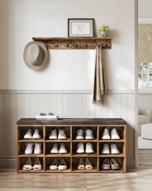 VASAGLE Shoe Bench With Cushion, Shoe Rack, Shoe Storage Bench With Padded Seat, Entryway Bench With 12 Compartments, Adjustable Shelves, For Bedroom, 11.9 X 40.9 X 18.9 Inches, White, Brown - 棕色 - 查看 1