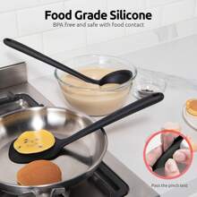 600℉ Heat Resistant Kitchen Utensil: U-Taste 13.6" Silicone Cooking Tools Gadgets Set, Non Stick Solid and Slotted Turner Spatula, Mixing Spoon, and Soup Ladle (5 Pieces)