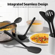 600℉ Heat Resistant Kitchen Utensil: U-Taste 13.6" Silicone Cooking Tools Gadgets Set, Non Stick Solid and Slotted Turner Spatula, Mixing Spoon, and Soup Ladle (5 Pieces)
