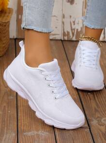 Ladies' Minimalist Style Solid Color Abstract Striped Decorated Front Tie Fabric Sneakers