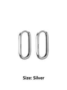 1 Pair Luxury 925 Sterling Silver Simple Oval Glossy Ear Buckle Women Fashion Bohemian European piercing Earrings Jewelry Suitable for Daily Wear