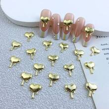 10 件金色熔岩合金心形和水滴形美甲装饰 - 彩色 - 查看 4